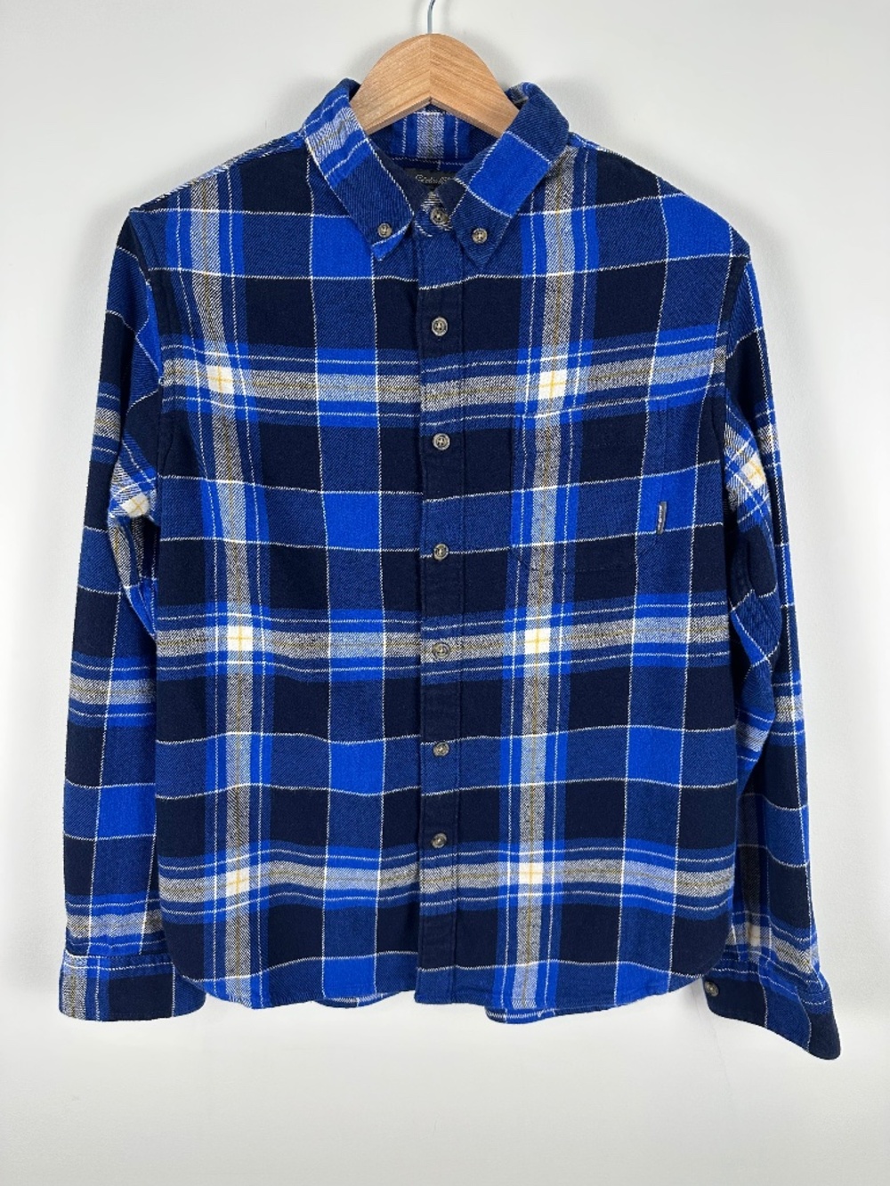 Eddie Bauer Men’s Medium Blue Plaid Stretch Cotton Flannel Shirt
